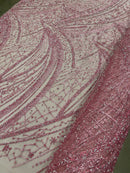 Dusty Rose Rhinestones Glitter Fabric on a Mesh By Yard Glitter Rhinestones