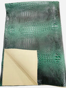 Hunter Green Faux Crocodile Vinyl Leather Upholstery Fabric By The Yard, Big 3D Crocodile Vinyl Fabric