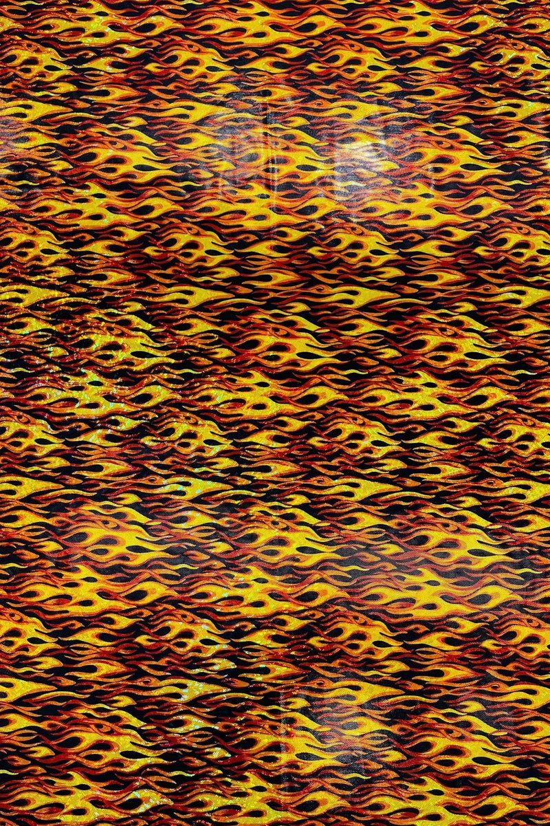 Holographic Fire Flame Spandex - Orange / Red - Poly Spandex Stretch Fire Flame Print Fabric By Yard