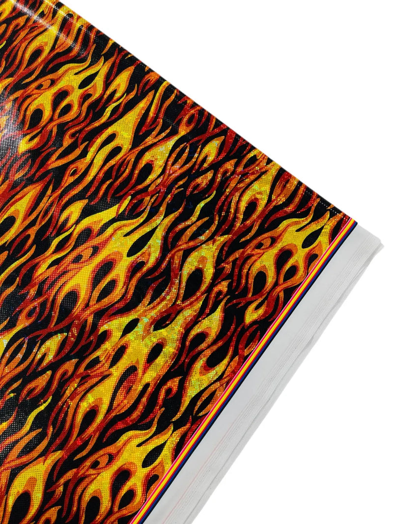 Holographic Fire Flame Spandex - Orange / Red - Poly Spandex Stretch Fire Flame Print Fabric By Yard