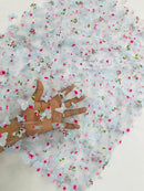 3D Butterfly Design - Floral Print Blue - Embroidered 3D Butterfly Design On Lace Mesh Fabric By Yard