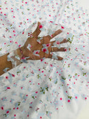 3D Butterfly Design - Floral Print Blue - Embroidered 3D Butterfly Design On Lace Mesh Fabric By Yard