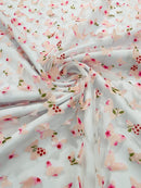 3D Butterfly Design - Floral Print Pink - Embroidered 3D Butterfly Design On Lace Mesh Fabric By Yard
