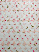 3D Butterfly Design - Floral Print Pink - Embroidered 3D Butterfly Design On Lace Mesh Fabric By Yard