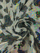 Spandex Cow Print Design - Black Iridescent Foil - Poly Spandex Fabric 4 Way Stretch - 60” Sold By Yard