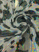 Spandex Cow Print Design - Black Iridescent Foil - Poly Spandex Fabric 4 Way Stretch - 60” Sold By Yard
