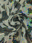 Spandex Cow Print Design - Black Iridescent Foil - Poly Spandex Fabric 4 Way Stretch - 60” Sold By Yard