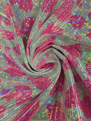 Spandex Cow Print Design - Hot Pink Iridescent Foil - Holographic Print Poly Spandex Fabric 4 Way Stretch - 60” Sold By Yard