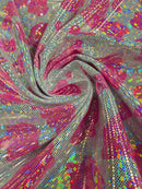 Spandex Cow Print Design - Hot Pink Iridescent Foil - Holographic Print Poly Spandex Fabric 4 Way Stretch - 60” Sold By Yard