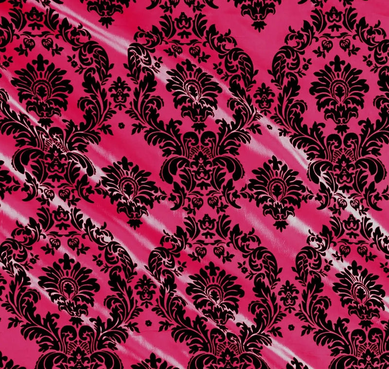 Flocked Damask Taffeta Fabric - Flocked Velvet Fancy Damask Design Taffeta Sold By Yard