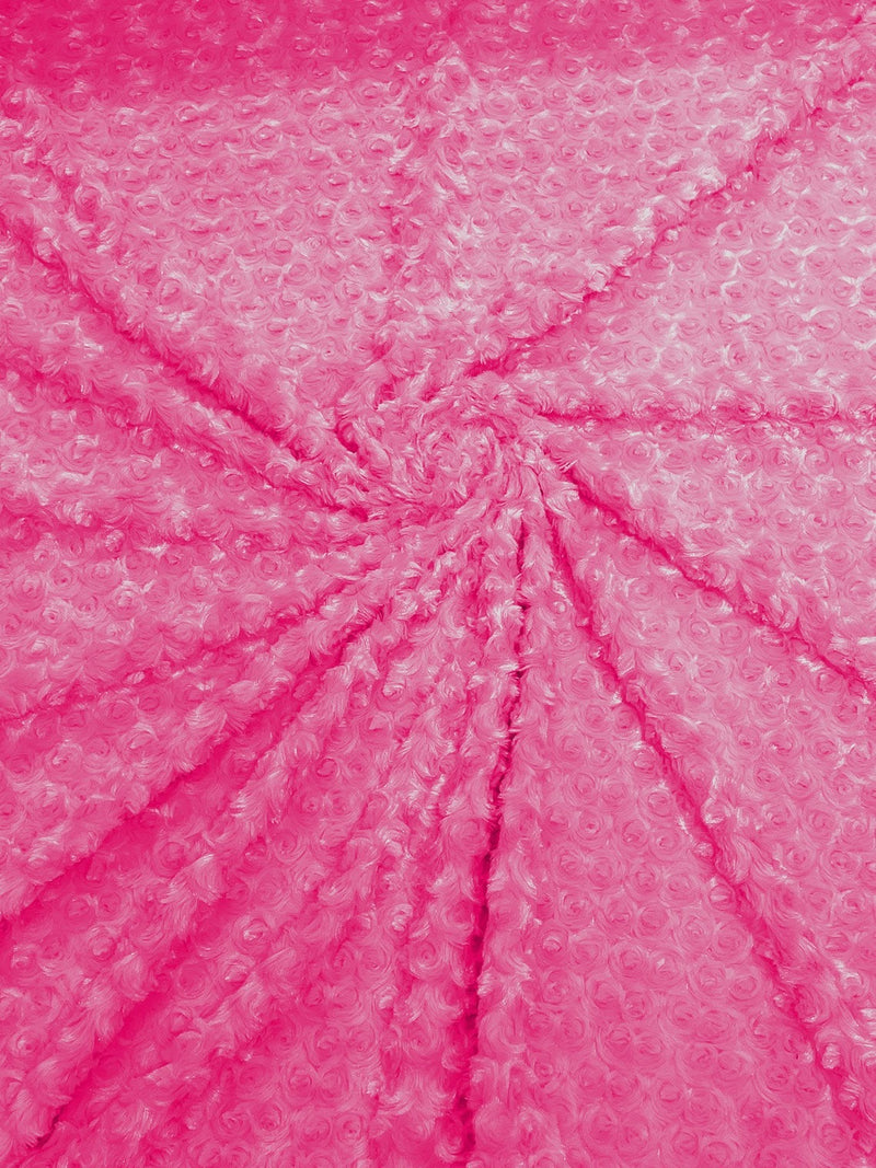 Minky Rose Swirl Fabric - Fuchsia - 58" Blossom Ball Rosebud Plush Fur Soft Fabric By Yard