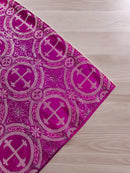58/60" Cross Brocade Fabric - Fuchsia / Silver - Religious Church Vestment Cross Jacquard Fabric By Yard