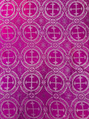 58/60" Cross Brocade Fabric - Fuchsia / Silver - Religious Church Vestment Cross Jacquard Fabric By Yard