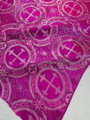 58/60" Cross Brocade Fabric - Fuchsia / Silver - Religious Church Vestment Cross Jacquard Fabric By Yard
