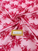 Floral Cluster Corded Fabric - Fuchsia - Fancy Flower Embroidery Lace Mesh Fabric By Yard