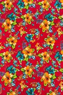 Hawaiian Floral Print Fabric - Fuchsia - 45" Hibiscus Tropical Flower Cotton Fabric by Yard