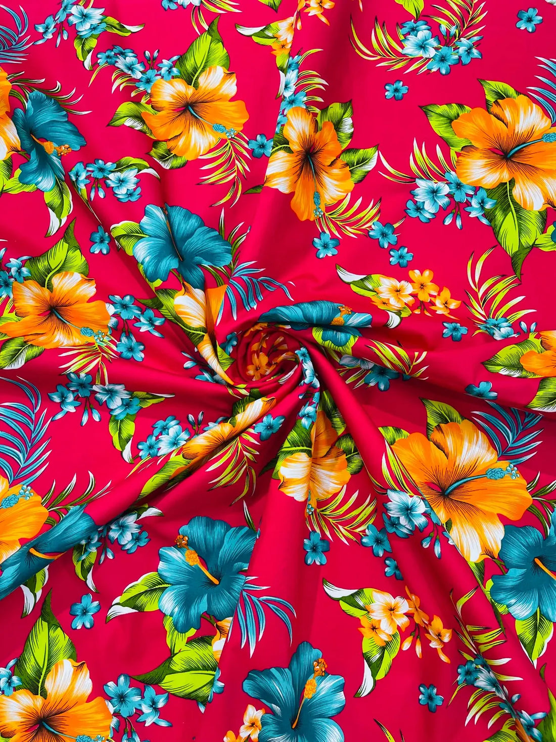 Hawaiian Floral Print Fabric - Fuchsia - 45
