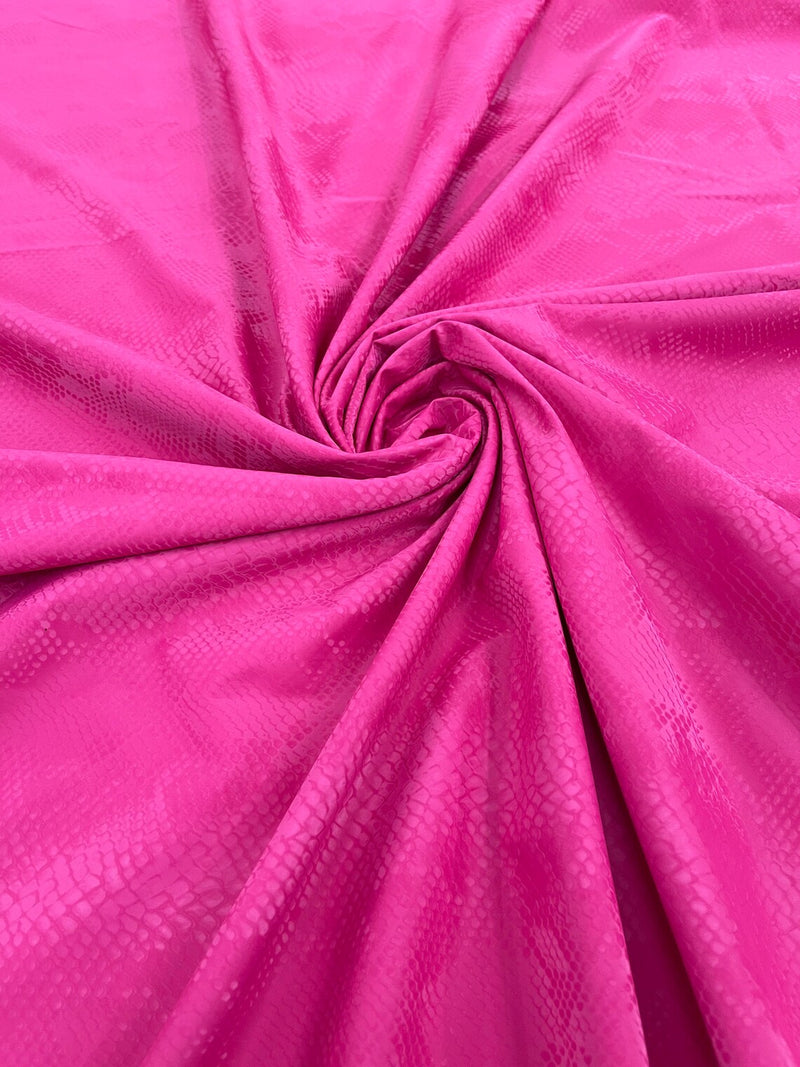 Matte Snake Skin Print Fabric - Fuchsia - Snake Stretch Spandex Costume, Legging Fabric By Yard