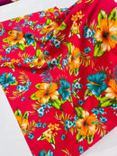 Hawaiian Floral Print Fabric - Fuchsia - 45" Hibiscus Tropical Flower Cotton Fabric by Yard