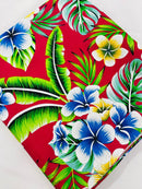 Hawaiian Floral Print Fabric - Fuchsia - 45" Plumeria Tropical Flower Cotton Fabric by Yard