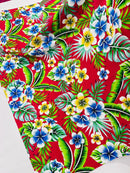 Hawaiian Floral Print Fabric - Fuchsia - 45" Plumeria Tropical Flower Cotton Fabric by Yard