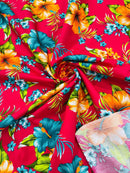 Hawaiian Floral Print Fabric - Fuchsia - 45" Hibiscus Tropical Flower Cotton Fabric by Yard