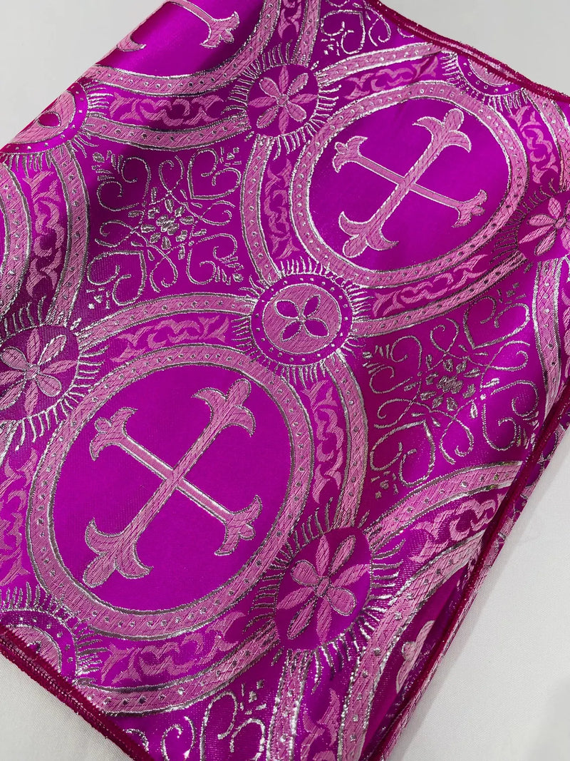 Cross Print Brocade Table Runners - Jacquard Religious Print Church Fabric Tablecloth Runners