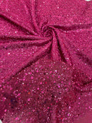 Sparkle Glitter Beaded Fabric - Fuchsia - Shimmer Stretch Glitter Fabric with Beads and Sequins Sold By Yard