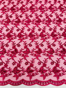 Metallic Floral Butterfly Fabric - Fuchsia - Embroidered Floral Butterfly Design Mesh Fabric by Yard