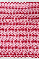 Jasmine Flower Fabric - Fuchsia - Embroidered Floral Design Lace Mesh Bridal Fabric By Yard