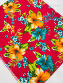 Hawaiian Floral Print Fabric - Fuchsia - 45" Hibiscus Tropical Flower Cotton Fabric by Yard