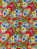 Hawaiian Floral Print Fabric - Fuchsia - 45" Plumeria Tropical Flower Cotton Fabric by Yard