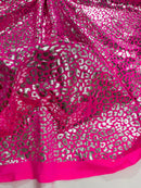 Cheetah Print Spandex Fabric - Fuchsia -  4 Way Stretch Foil Spandex Fabric By Yard