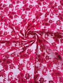 Butterfly Floral Lace Fabric - Fuchsia - Butterfly Flower Metallic Design on Lace Fabric By Yard