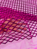 Diamond Net Sequins Fabric - Fuchsia - Geometric Diamond Net Design on Mesh Lace Fabric By Yard