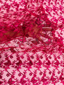 Metallic Floral Butterfly Fabric - Fuchsia - Embroidered Floral Butterfly Design Mesh Fabric by Yard