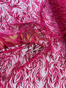 Fuchsia Beaded Fabric by the yard, Bridal beaded, Damask Pattern With Beads and Sequin