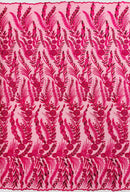 Fuchsia Floral Design Beads & Sequins, Lace Beaded Floral & Leaf Embroidered Lace