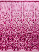 Fuchsia Beaded Fabric By The Yard, Luxury Geometric Design Beads and Sequins