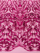 Fuchsia Beaded Fabric By The Yard, Luxury Geometric Design Beads and Sequins