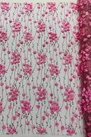 3D Floral Glitter Fabric - Dusty Rose - 3D Sequins and Glitter Floral Design on Mesh Sold By Yard