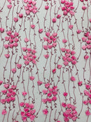 3D Floral Glitter Fabric - Dusty Rose - 3D Sequins and Glitter Floral Design on Mesh Sold By Yard