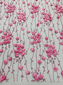 3D Floral Glitter Fabric - Dusty Rose - 3D Sequins and Glitter Floral Design on Mesh Sold By Yard