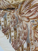 Olivia Sequins Design - Gold/Silver/Rose Gold - 4 Way Stretch Multi Color Sequin Fabric on Mesh Sold By The Yard