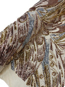 Olivia Sequins Design - Gold/Silver/Rose Gold - 4 Way Stretch Multi Color Sequin Fabric on Mesh Sold By The Yard