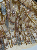 Olivia Sequins Design - Gold/Silver/Rose Gold - 4 Way Stretch Multi Color Sequin Fabric on Mesh Sold By The Yard