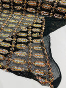 Geometric Stretch Sequin - Gold / Silver - Fancy Gem Design on Mesh By Yard