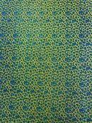 Leopard Chunky Glitter Fabric - Gold / Turquoise - 54" Animal Print Glitter Vinyl Fabric By Yard