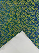 Leopard Chunky Glitter Fabric - Gold / Turquoise - 54" Animal Print Glitter Vinyl Fabric By Yard