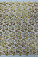 Metallic Thread Floral Design - Gold - Flower Lace Sequins Corded by the yard